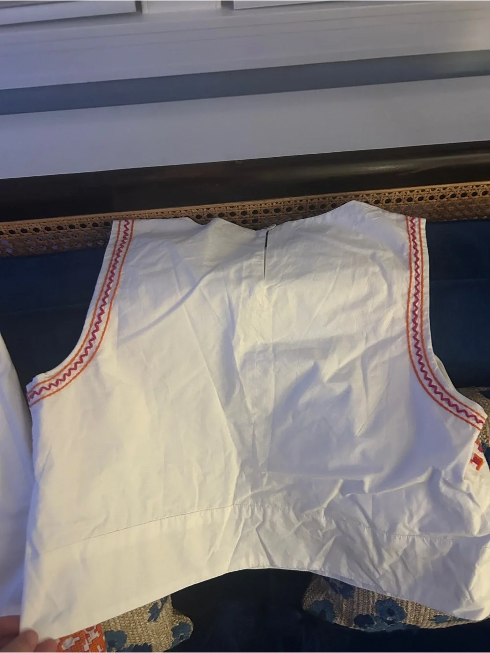 Julia Amory White Embroidered Slim Crop Tank with Orange Detail - Picture 4 of 4